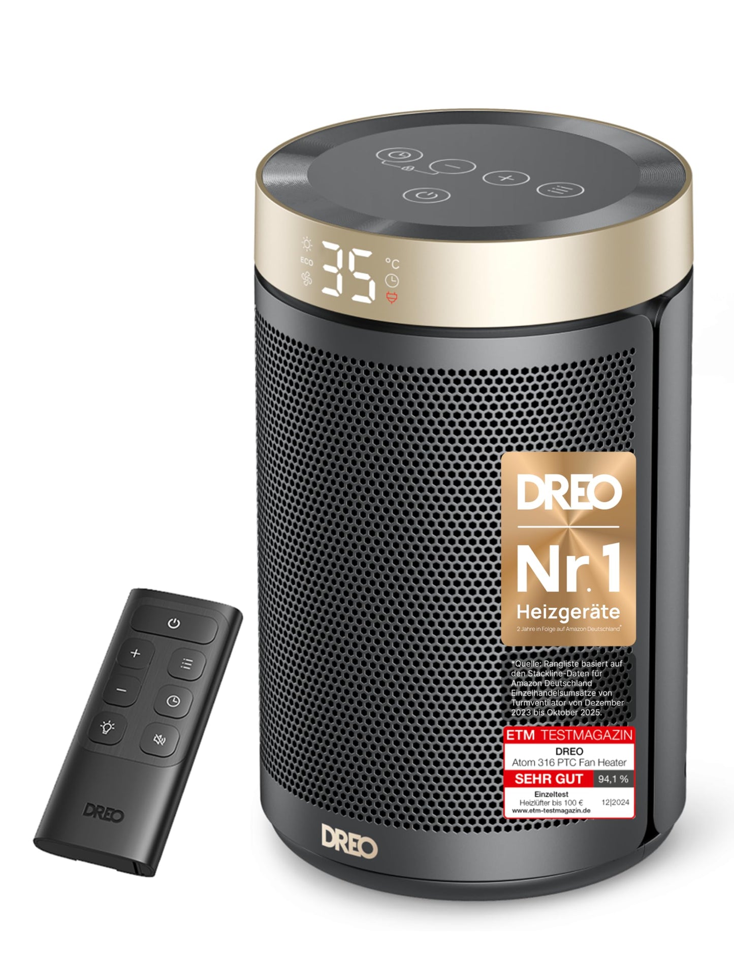 Dreo 1500W PTC Heizlüfter – Leise, Gold
