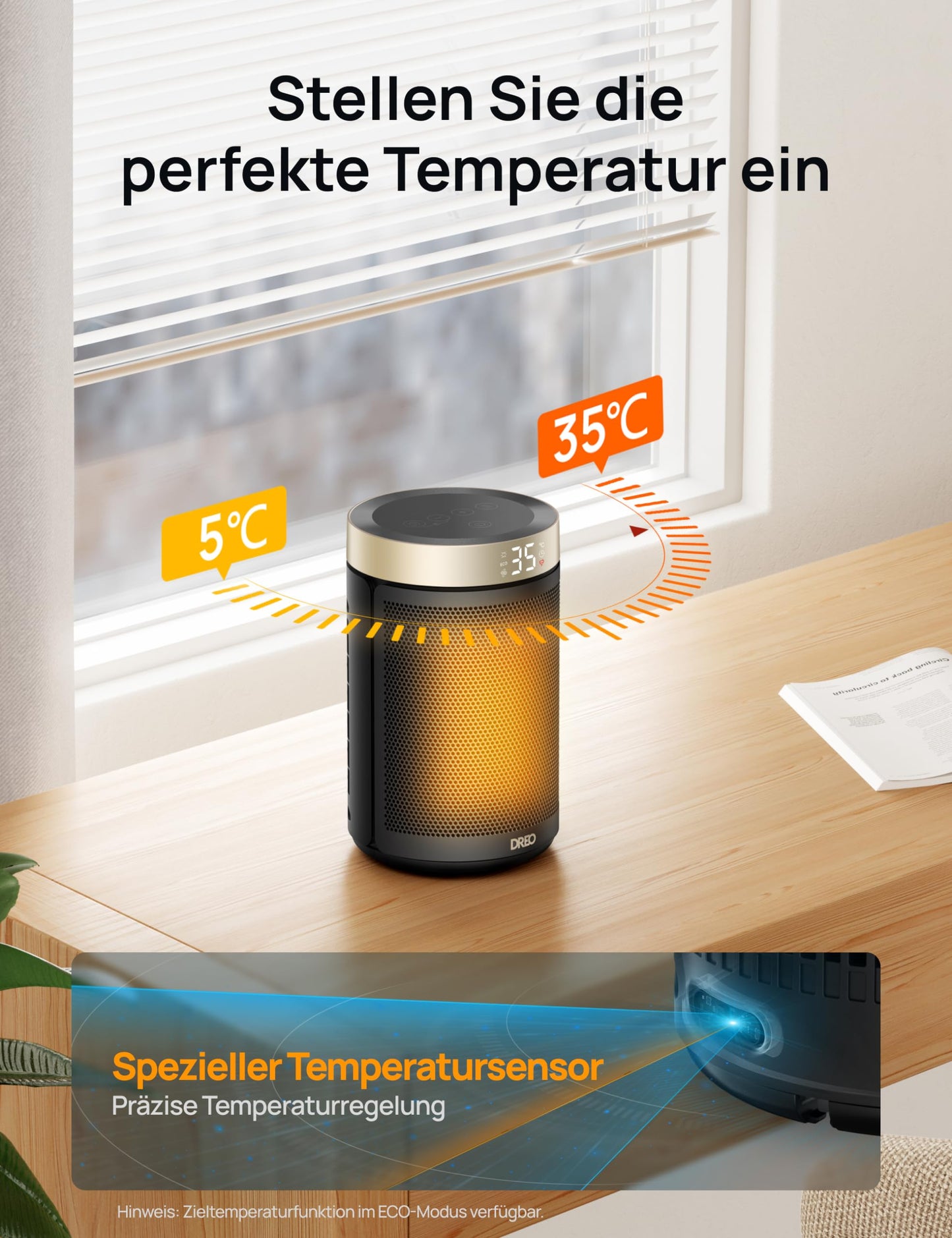 Dreo 1500W PTC Heizlüfter – Leise, Gold